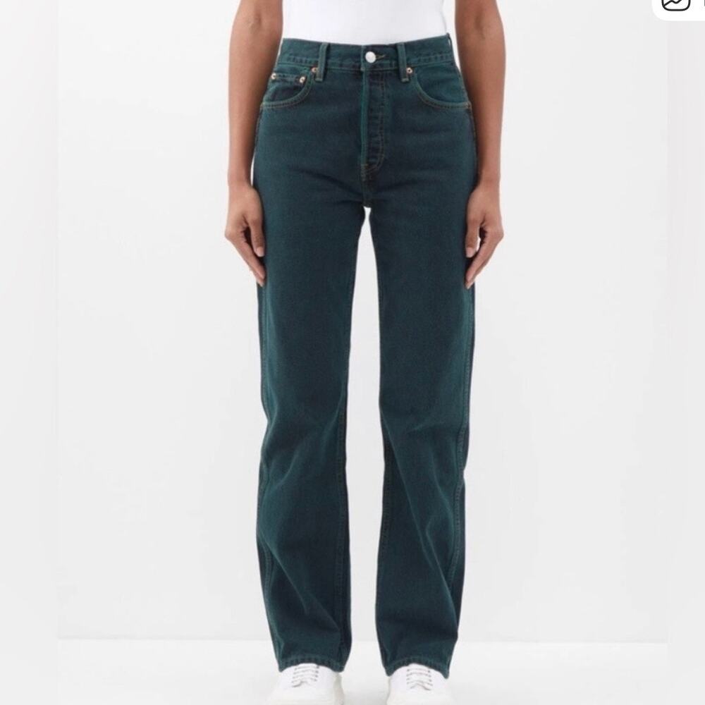 NEW‎ Re/Done Stove Pipe Jeans 70s Ultra High Rise Green Women's Size 25 $285